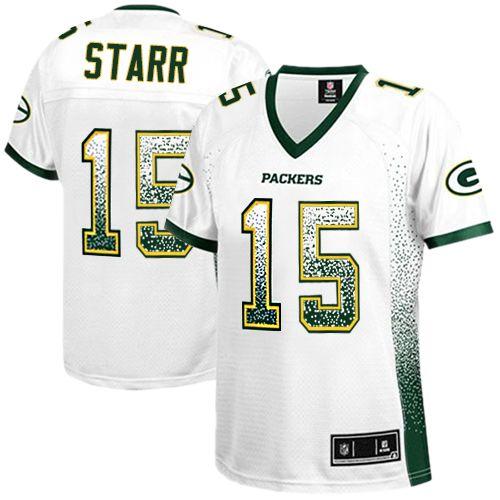 Nike Packers #15 Bart Starr White Women's Stitched NFL Elite Drift Fashion Jersey