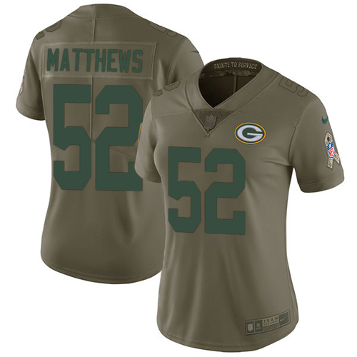 Nike Packers #52 Clay Matthews Olive Women's Stitched NFL Limited 2017 Salute to Service Jersey
