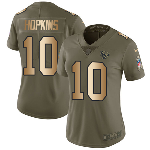 Nike Texans #10 DeAndre Hopkins Olive/Gold Women's Stitched NFL Limited 2017 Salute to Service Jersey