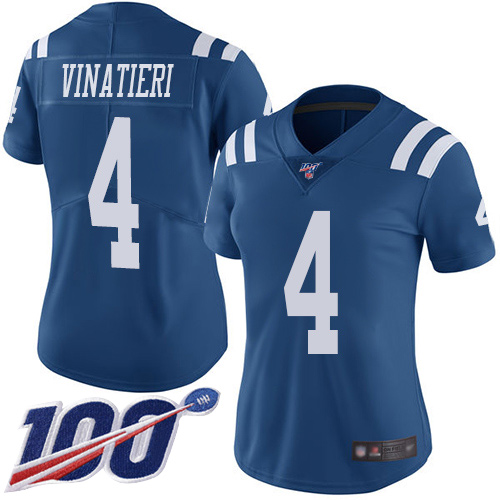Nike Colts #4 Adam Vinatieri Royal Blue Women's Stitched NFL Limited Rush 100th Season Jersey