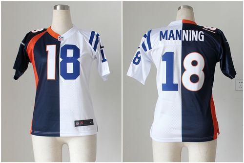 Nike Colts #18 Peyton Manning Blue/White Women's Stitched NFL Elite Split Broncos Jersey