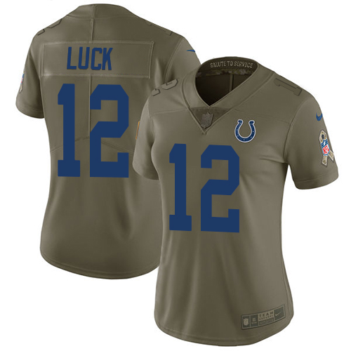Nike Colts #12 Andrew Luck Olive Women's Stitched NFL Limited 2017 Salute to Service Jersey