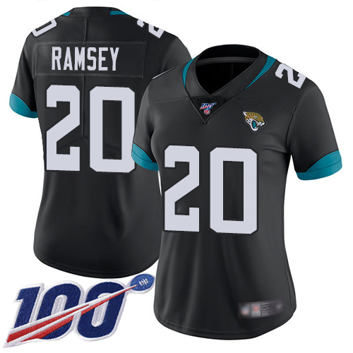 Nike Jaguars #20 Jalen Ramsey Black Team Color Women's Stitched NFL 100th Season Vapor Limited Jersey