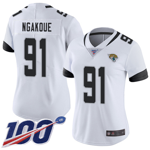 Nike Jaguars #91 Yannick Ngakoue White Women's Stitched NFL 100th Season Vapor Limited Jersey