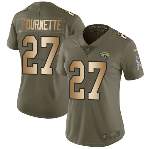 Nike Jaguars #27 Leonard Fournette Olive/Gold Women's Stitched NFL Limited 2017 Salute to Service Jersey