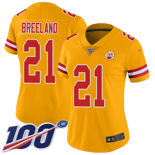 Nike Chiefs #21 Bashaud Breeland Gold Women's Stitched NFL Limited Inverted Legend 100th Season Jersey