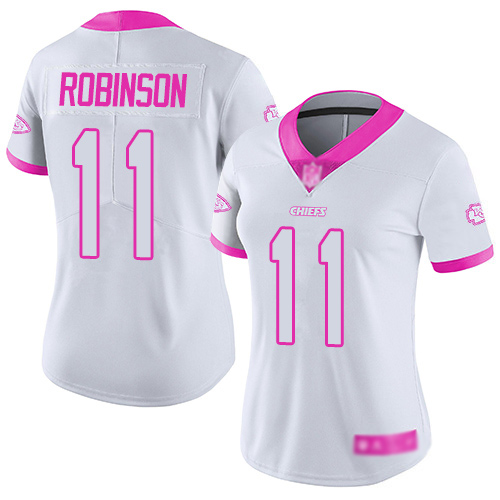 Nike Chiefs #11 Demarcus Robinson White/Pink Women's Stitched NFL Limited Rush Fashion Jersey