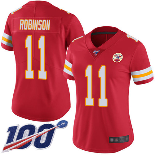 Nike Chiefs #11 Demarcus Robinson Red Team Color Women's Stitched NFL 100th Season Vapor Limited Jersey