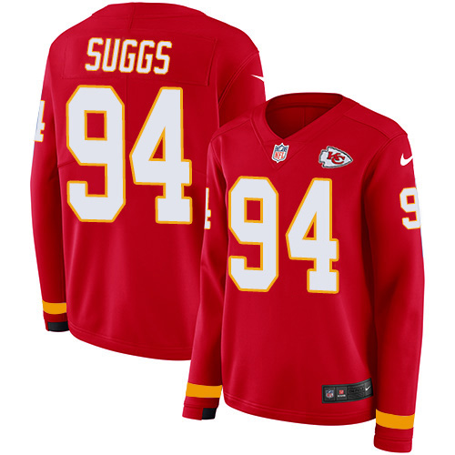 Nike Chiefs #94 Terrell Suggs Red Team Color Women's Stitched NFL Limited Therma Long Sleeve Jersey
