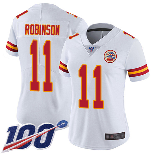 Nike Chiefs #11 Demarcus Robinson White Women's Stitched NFL 100th Season Vapor Limited Jersey