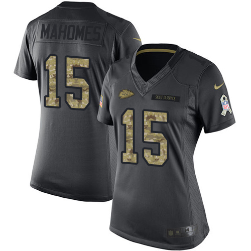 Nike Chiefs #15 Patrick Mahomes Black Women's Stitched NFL Limited 2016 Salute to Service Jersey