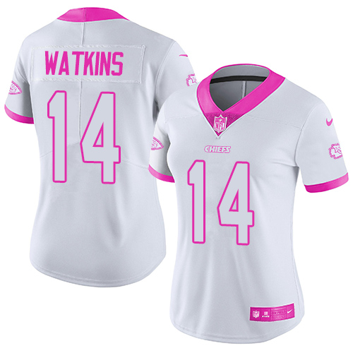Nike Chiefs #14 Sammy Watkins White/Pink Women's Stitched NFL Limited Rush Fashion Jersey