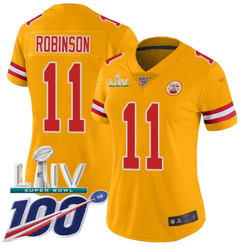 Nike Chiefs #11 Demarcus Robinson Gold Super Bowl LIV 2020 Women's Stitched NFL Limited Inverted Legend 100th Season Jersey