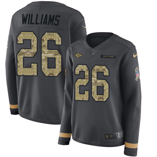 Nike Chiefs #26 Damien Williams Anthracite Salute to Service Women's Stitched NFL Limited Therma Long Sleeve Jersey Nike Chiefs #26 Damien Williams Anthracite Salute to Service Women's Stitched NFL Limited Therma Long Sleeve Jersey