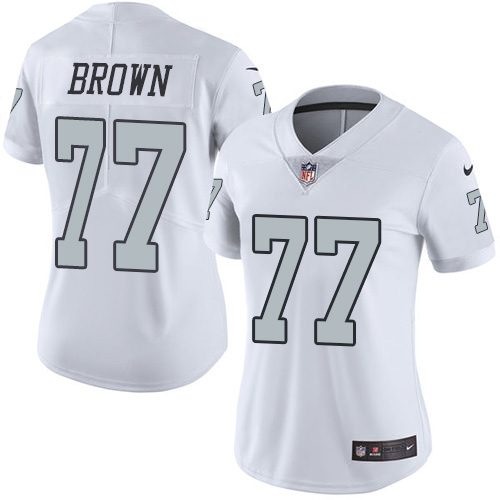 Nike Raiders #77 Trent Brown White Women's Stitched NFL Limited Rush Jersey