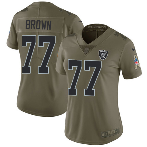 Nike Raiders #77 Trent Brown Olive Women's Stitched NFL Limited 2017 Salute To Service Jersey
