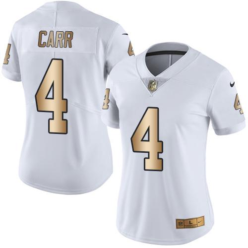 Nike Raiders #4 Derek Carr White Women's Stitched NFL Limited Gold Rush Jersey