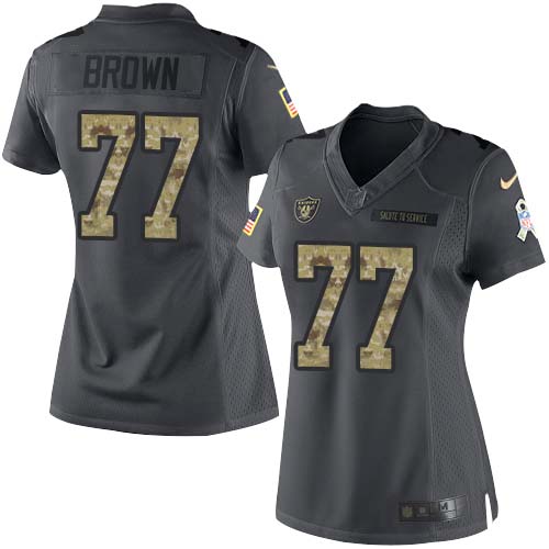 Nike Raiders #77 Trent Brown Black Women's Stitched NFL Limited 2016 Salute to Service Jersey