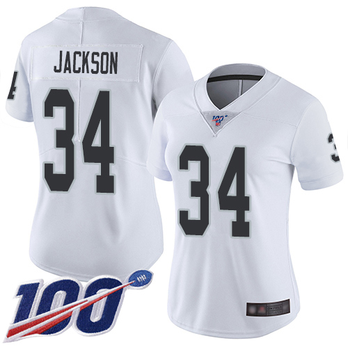 Nike Raiders #34 Bo Jackson White Women's Stitched NFL 100th Season Vapor Limited Jersey Nike Raiders #34 Bo Jackson White Women's Stitched NFL 100th Season Vapor Limited Jersey