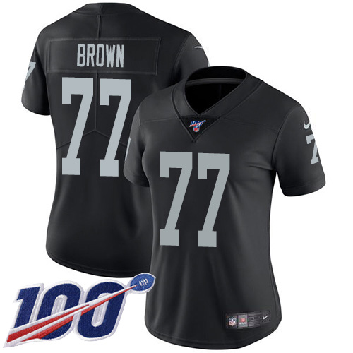 Nike Raiders #77 Trent Brown Black Team Color Women's Stitched NFL 100th Season Vapor Untouchable Limited Jersey