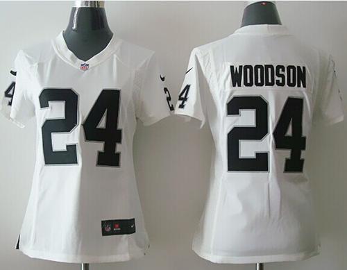 Nike Raiders #24 Charles Woodson White Women's Stitched NFL Elite Jersey