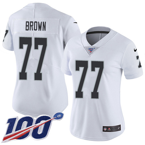 Nike Raiders #77 Trent Brown White Women's Stitched NFL 100th Season Vapor Untouchable Limited Jersey