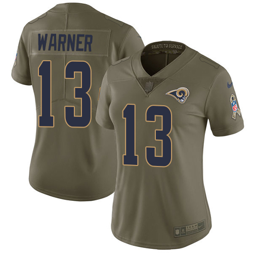 Nike Rams #13 Kurt Warner Olive Women's Stitched NFL Limited 2017 Salute to Service Jersey