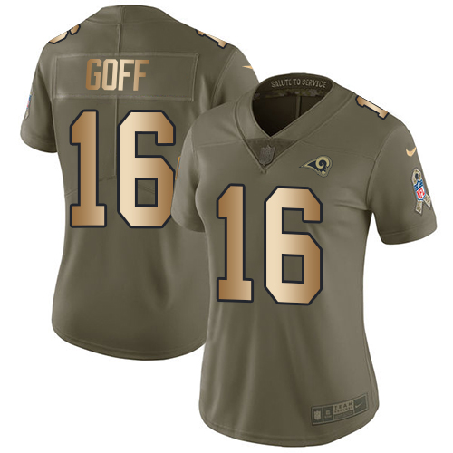 Nike Rams #16 Jared Goff Olive/Gold Women's Stitched NFL Limited 2017 Salute to Service Jersey