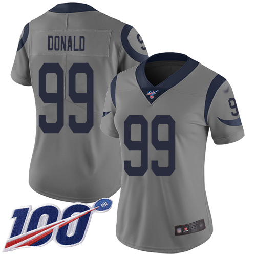 Nike Rams #99 Aaron Donald Gray Women's Stitched NFL Limited Inverted Legend 100th Season Jersey