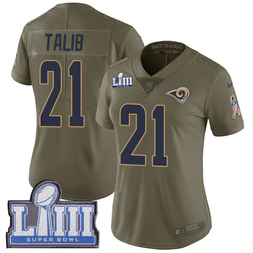 Nike Rams #21 Aqib Talib Olive Super Bowl LIII Bound Women's Stitched NFL Limited 2017 Salute to Service Jersey