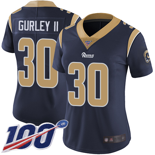 Nike Rams #30 Todd Gurley II Navy Blue Team Color Women's Stitched NFL 100th Season Vapor Limited Jersey