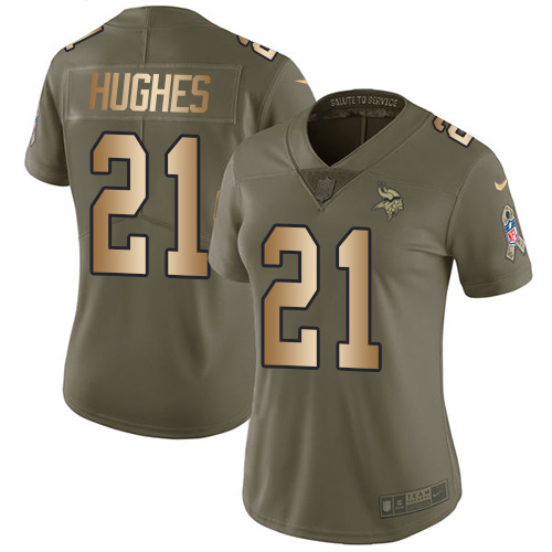 Nike Vikings #21 Mike Hughes Olive/Gold Women's Stitched NFL Limited 2017 Salute to Service Jersey