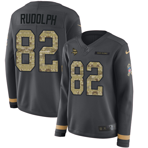 Nike Vikings #82 Kyle Rudolph Anthracite Salute to Service Women's Stitched NFL Limited Therma Long Sleeve Jersey