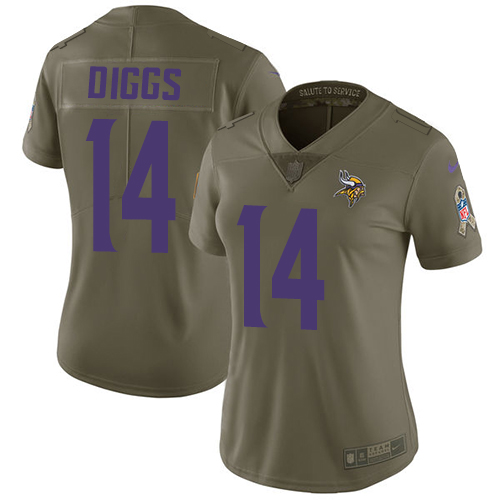 Nike Vikings #14 Stefon Diggs Olive Women's Stitched NFL Limited 2017 Salute to Service Jersey