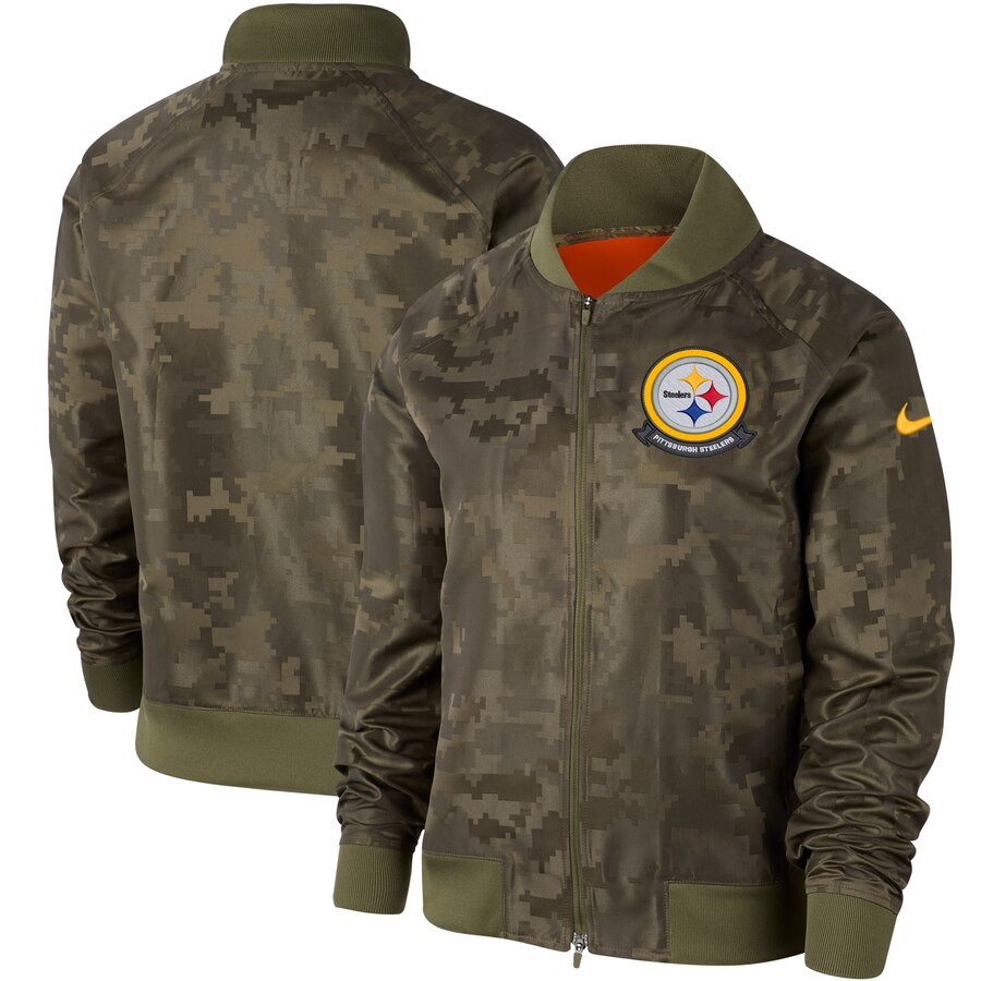 Women's Pittsburgh Steelers Nike Olive 2019 Salute to Service Full-Zip Bomber Jacket