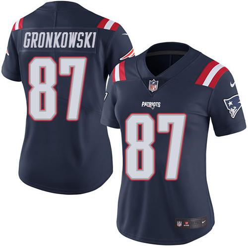 Nike Patriots #87 Rob Gronkowski Navy Blue Women's Stitched NFL Limited Rush Jersey