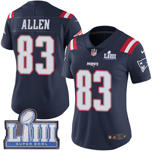 Nike Patriots #83 Dwayne Allen Navy Blue Super Bowl LIII Bound Women's Stitched NFL Limited Rush Jersey