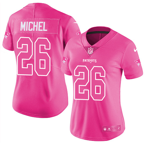Nike Patriots #26 Sony Michel Pink Women's Stitched NFL Limited Rush Fashion Jersey