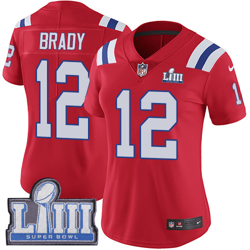 Nike Patriots #12 Tom Brady Red Alternate Super Bowl LIII Bound Women's Stitched NFL Vapor Untouchable Limited Jersey
