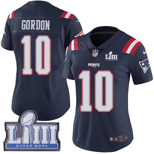 Nike Patriots #10 Josh Gordon Navy Blue Super Bowl LIII Bound Women's Stitched NFL Limited Rush Jersey