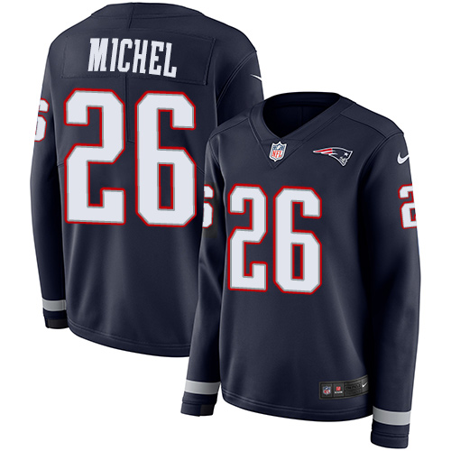 Nike Patriots #26 Sony Michel Navy Blue Team Color Women's Stitched NFL Limited Therma Long Sleeve Jersey