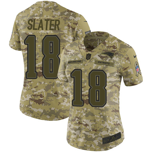 Nike Patriots #18 Matt Slater Camo Women's Stitched NFL Limited 2018 Salute to Service Jersey