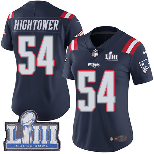 Nike Patriots #54 Dont'a Hightower Navy Blue Super Bowl LIII Bound Women's Stitched NFL Limited Rush Jersey