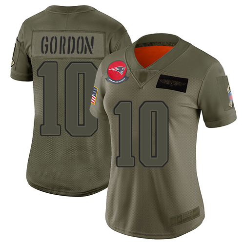 Nike Patriots #10 Josh Gordon Camo Women's Stitched NFL Limited 2019 Salute to Service Jersey