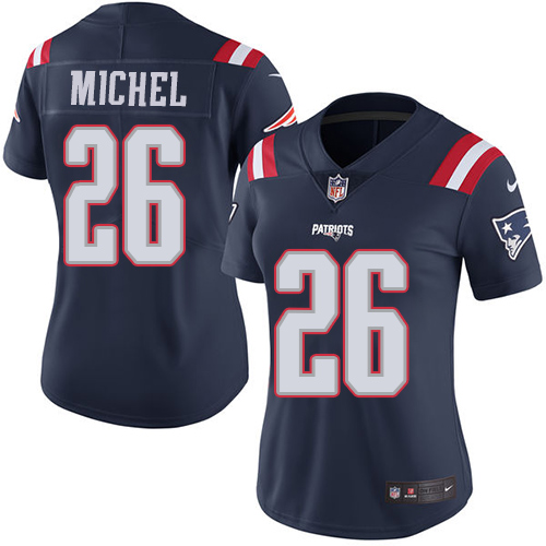 Nike Patriots #26 Sony Michel Navy Blue Women's Stitched NFL Limited Rush Jersey