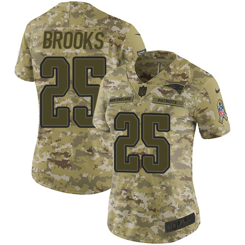 Nike Patriots #25 Terrence Brooks Camo Women's Stitched NFL Limited 2018 Salute to Service Jersey