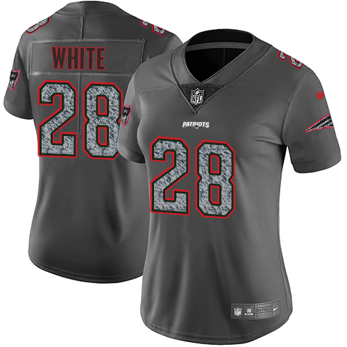 Nike Patriots #28 James White Gray Static Women's Stitched NFL Vapor Untouchable Limited Jersey
