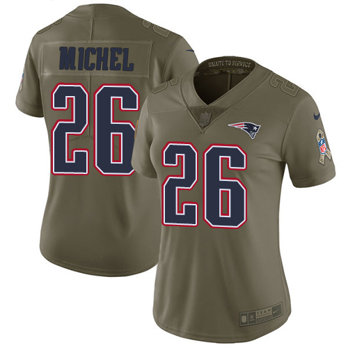 Nike Patriots #26 Sony Michel Olive Women's Stitched NFL Limited 2017 Salute to Service Jersey