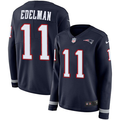 Nike Patriots #11 Julian Edelman Navy Blue Team Color Women's Stitched NFL Limited Therma Long Sleeve Jersey