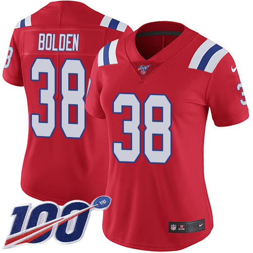 Nike Patriots #38 Brandon Bolden Red Alternate Women's Stitched NFL 100th Season Vapor Limited Jersey